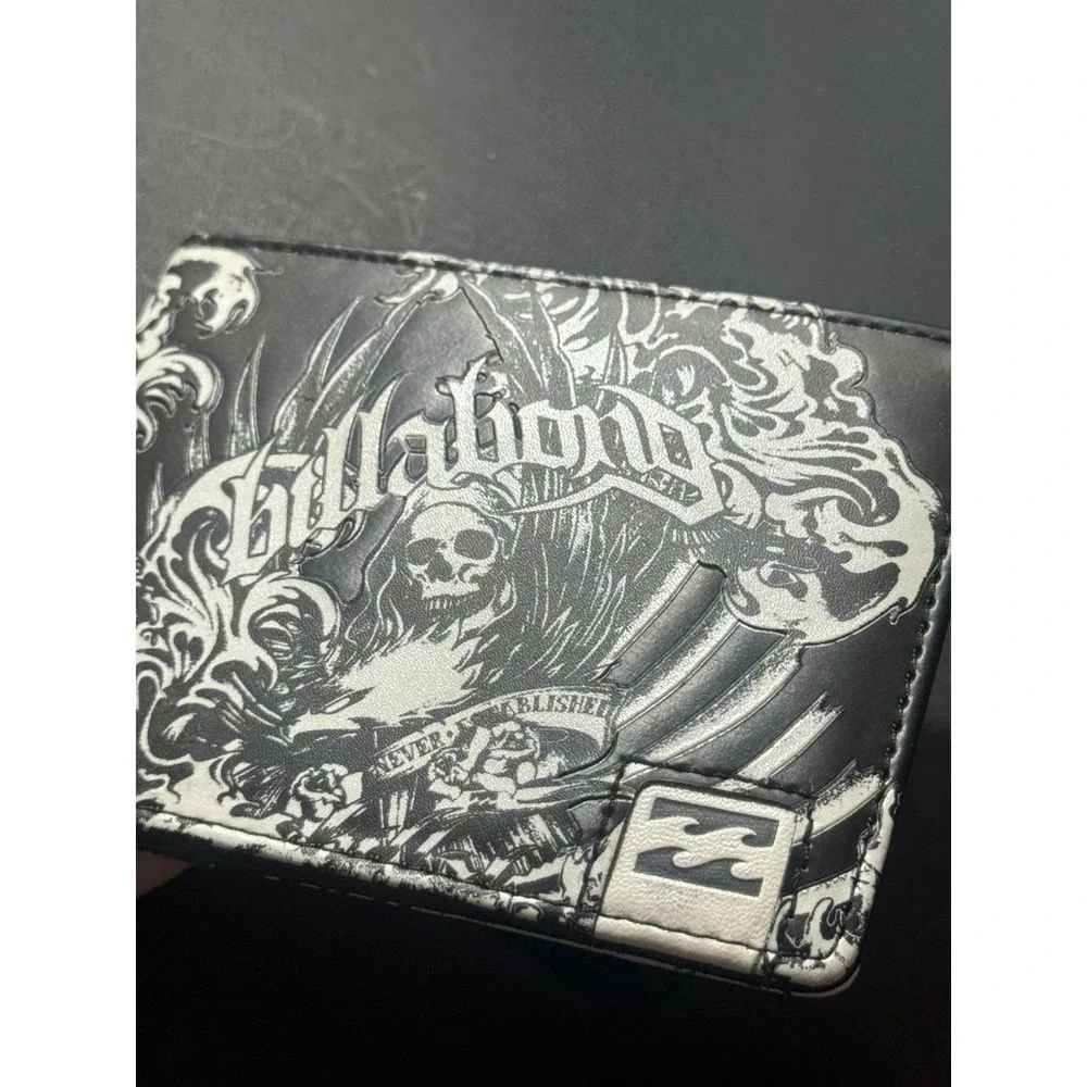 Y2K Billabong Black Faux‎ Leather Skull Wallet